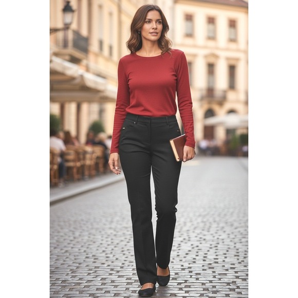 Anne Klein Pants - Anne Klein Womens Black Bootcut Pants Size 10 Leather Trim Office Career